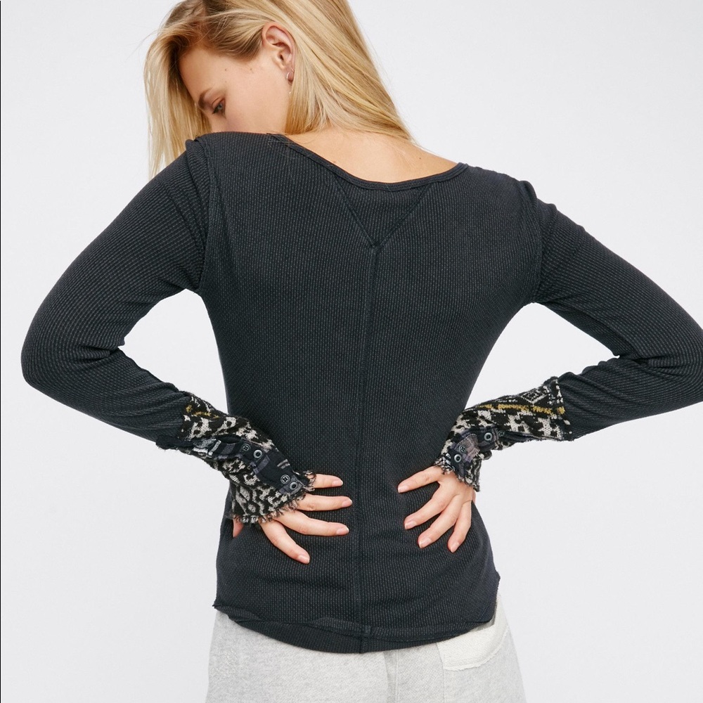 Free People Art School Thermal Shirt Gray Black